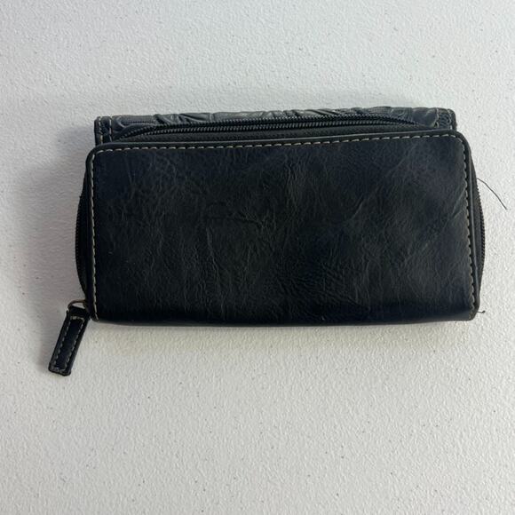 BOC Born Concept Wallet Clutch Womens Blue Tooled Leather Floral Multipockets - Picture 2 of 9